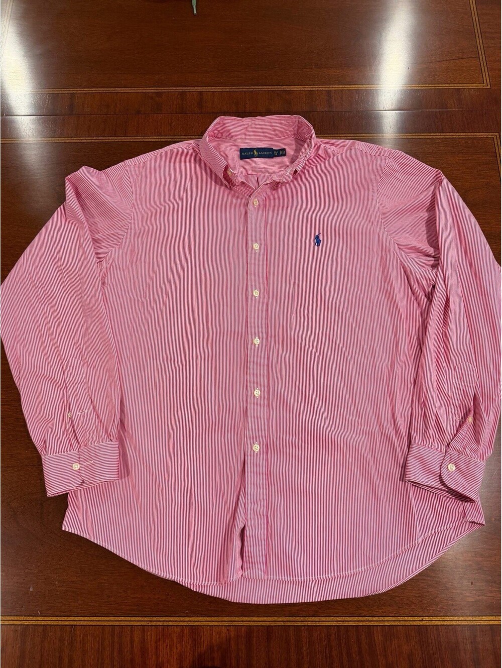 Ralph Lauren Mens XL Button Down Shirt Red White Striped Long Sleeve Pony
